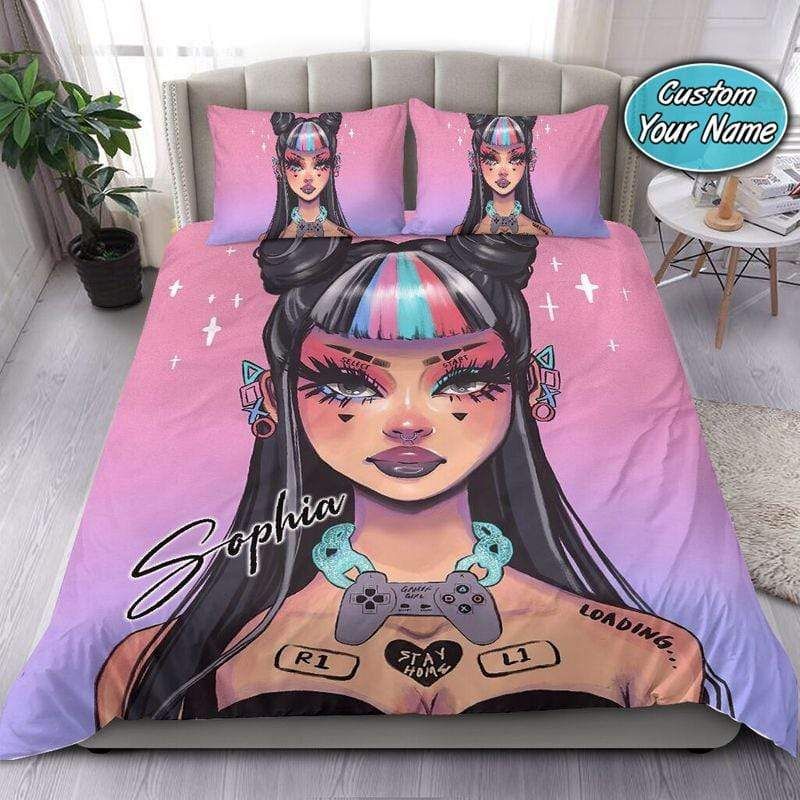 Personalized Gamer Girl Custom Name Duvet Cover Bedding Set