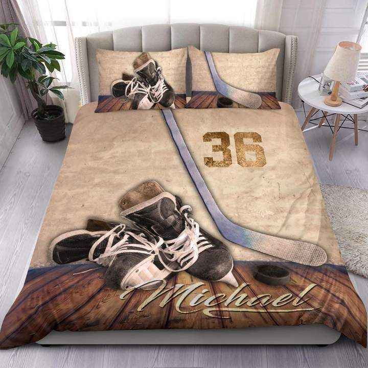 Personalized Hockey Custom Duvet Cover Bedding Set With Your Name & Number