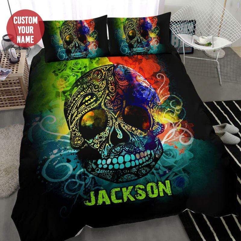 Personalized Colorful Skull Custom Duvet Cover Bedding Set With Your Name