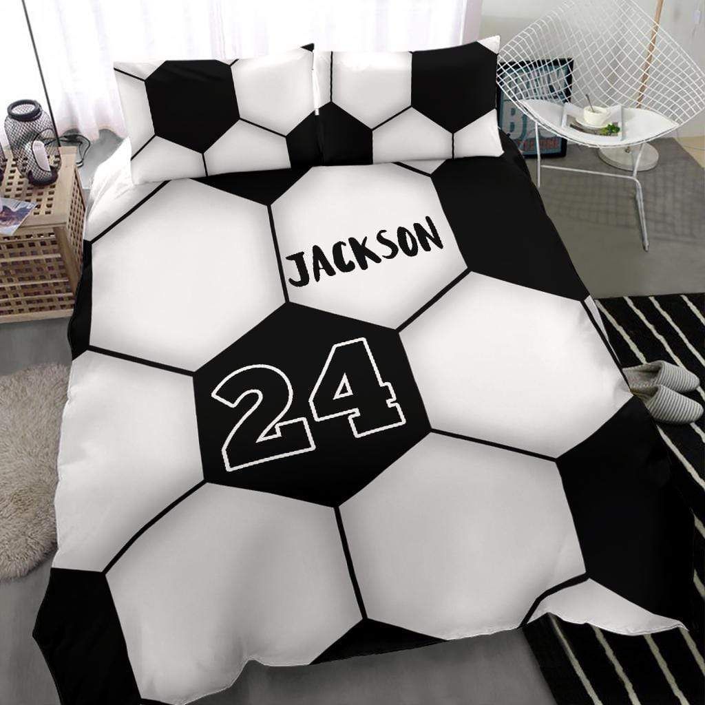 Personalized Custom Duvet Cover Soccer Black White Pattern Bedding Set