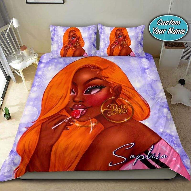 Personalized Black Girl Eat Candy Custom Name Duvet Cover Bedding Set