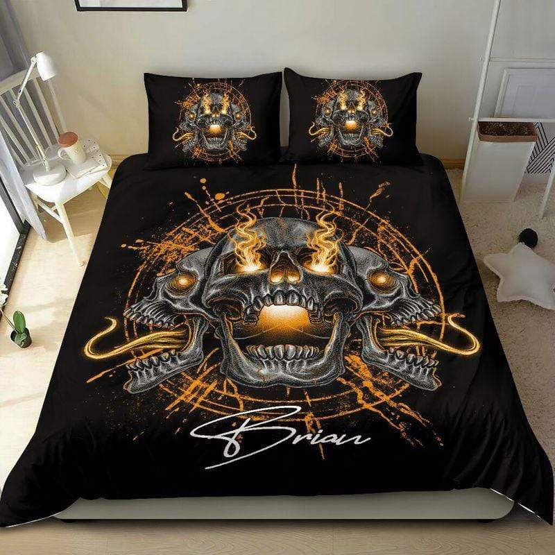 Personalized Scary Three Skulls Custom Name Duvet Cover Bedding Set