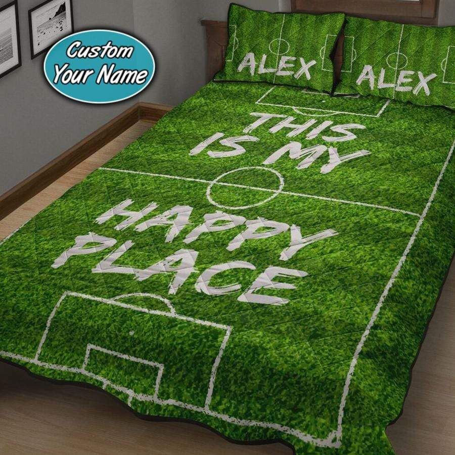 Personalized This Is My Happy Place Soccer Custom Name Quilt Set