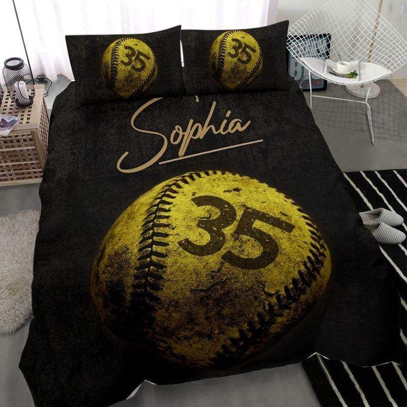 Personalized Vintage Softball Ball Custom Duvet Cover Bedding Set With Your Name
