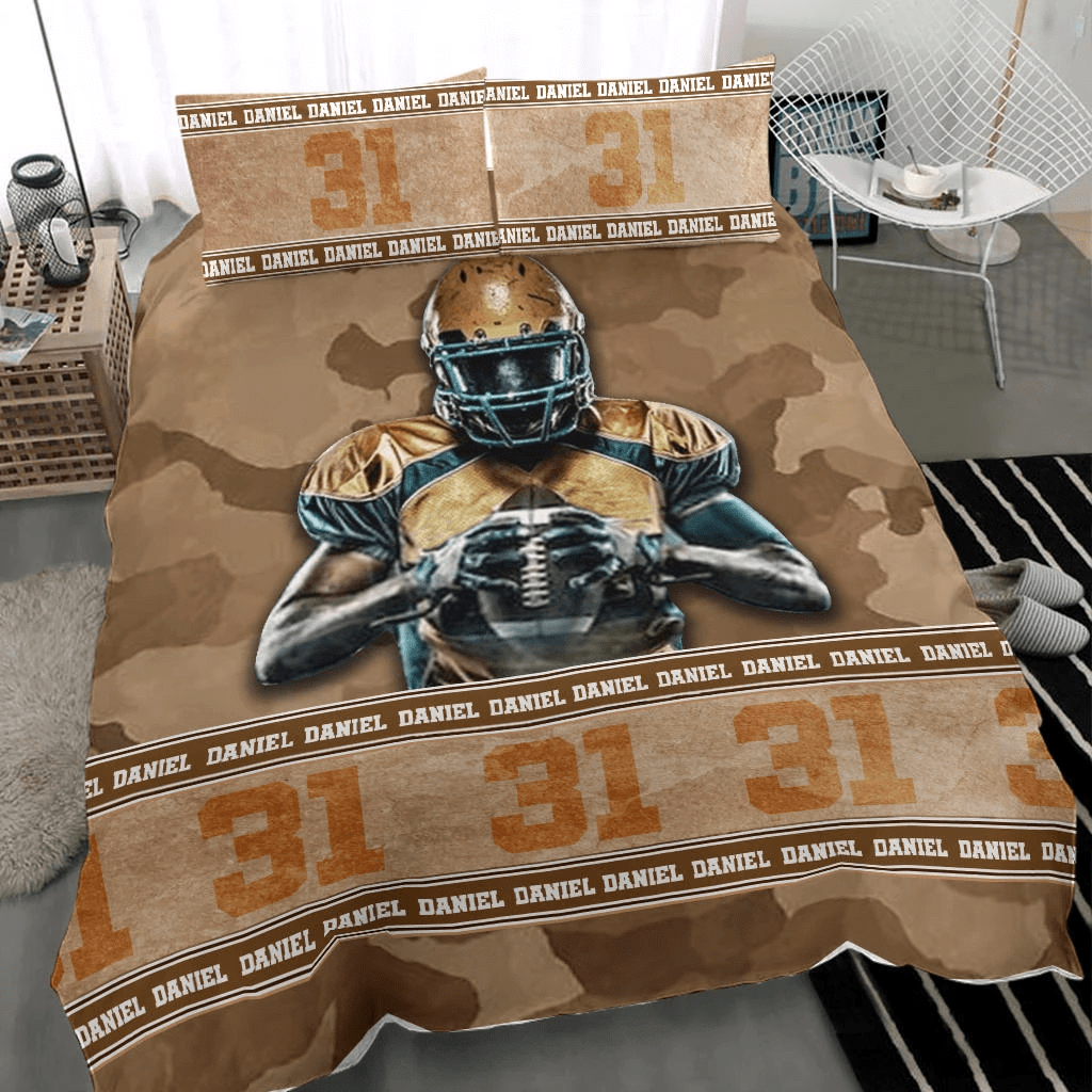 Personalized Football Brown Camo Custom Duvet Cover Bedding Set With Your Name