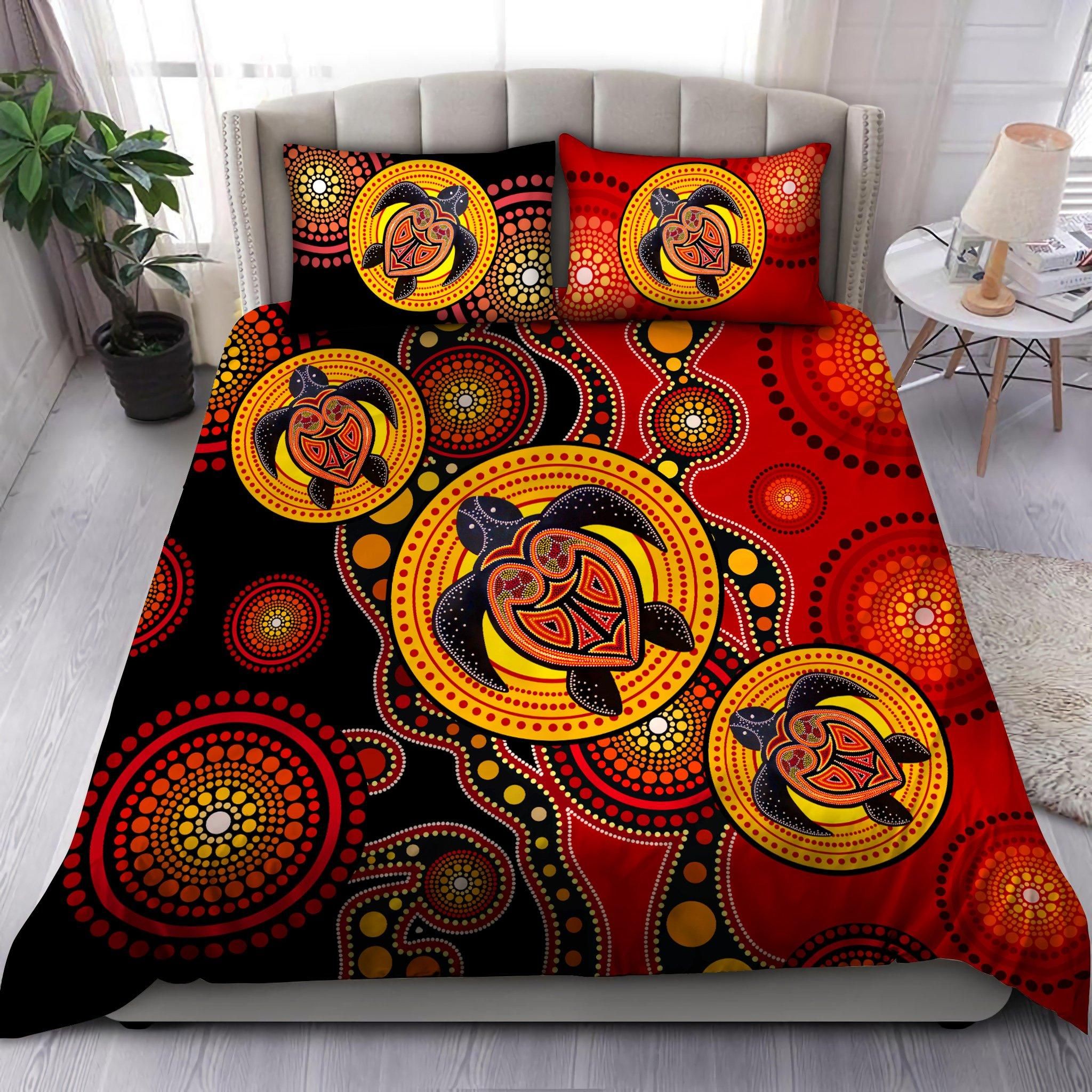 Red Turtle Aboriginal Art Ethnic Duvet Cover Bedding Set