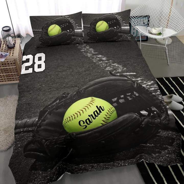 Personalized Softball Glove Custom Duvet Cover Bedding Set With Your Name