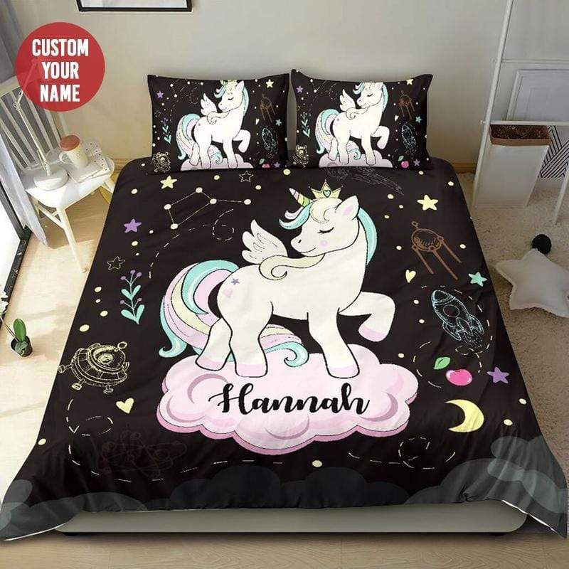 Personalized Unicorn Cloud Bedding Custom Name Duvet Cover Bedding Set