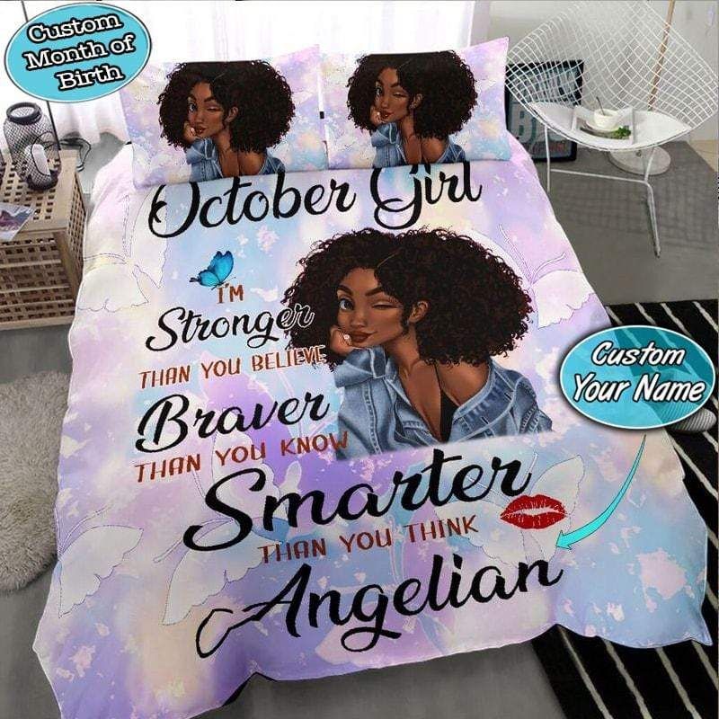 Personalized I Am An October Black Girl Brave Custom Name & Month Of Birth Bedding Set