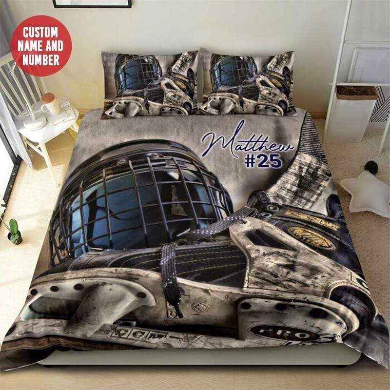 Personalized Vintage Hockey Stuff Custom Duvet Cover Bedding Set With Your Name