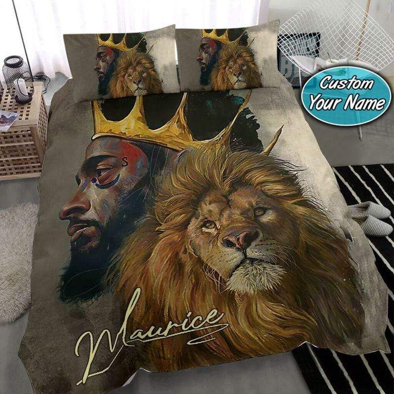 Personalized Black King And Lion Custom Name Duvet Cover Bedding Set