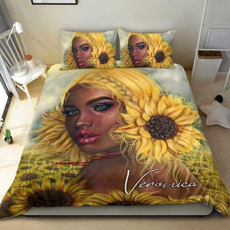 Personalized Sunflower Black Woman Custom Name  Duvet Cover Bedding Set