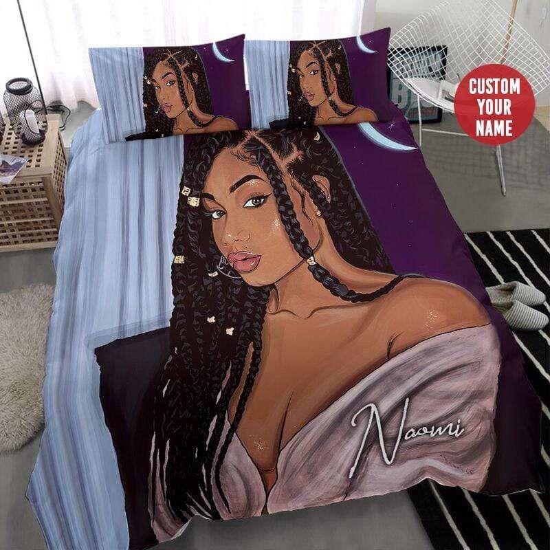 Personalized Sexy Black Woman Purple Custom Name Duvet Cover Bedding Set