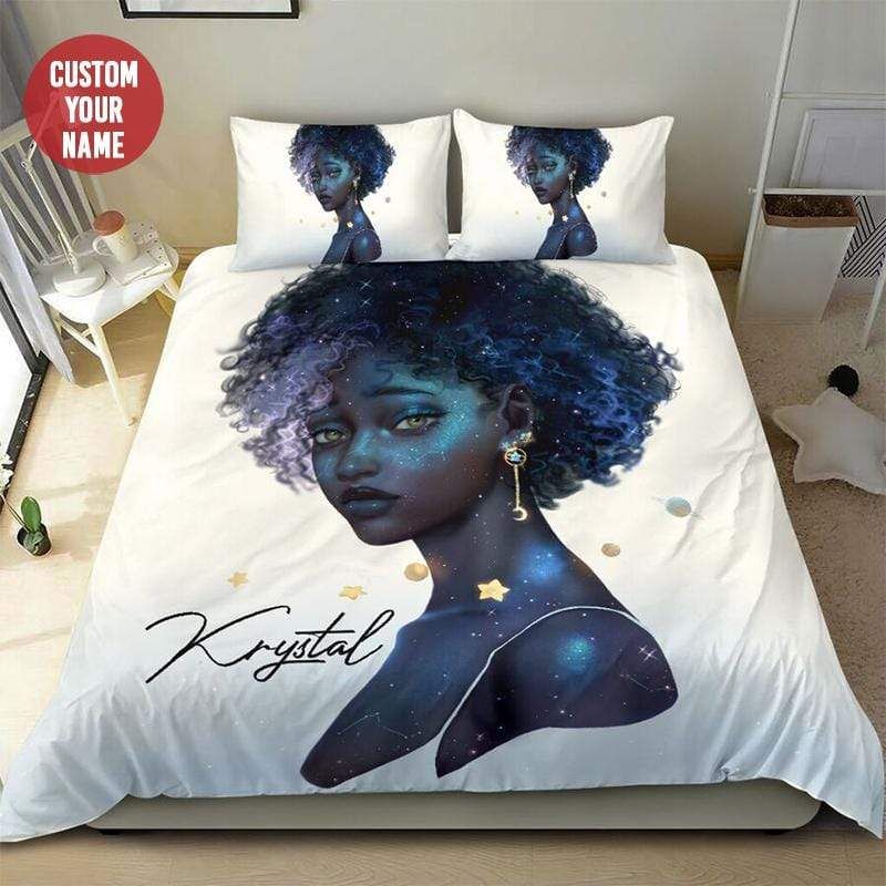 Personalized Galaxy Black Woman Custom Name Duvet Cover Bedding Set