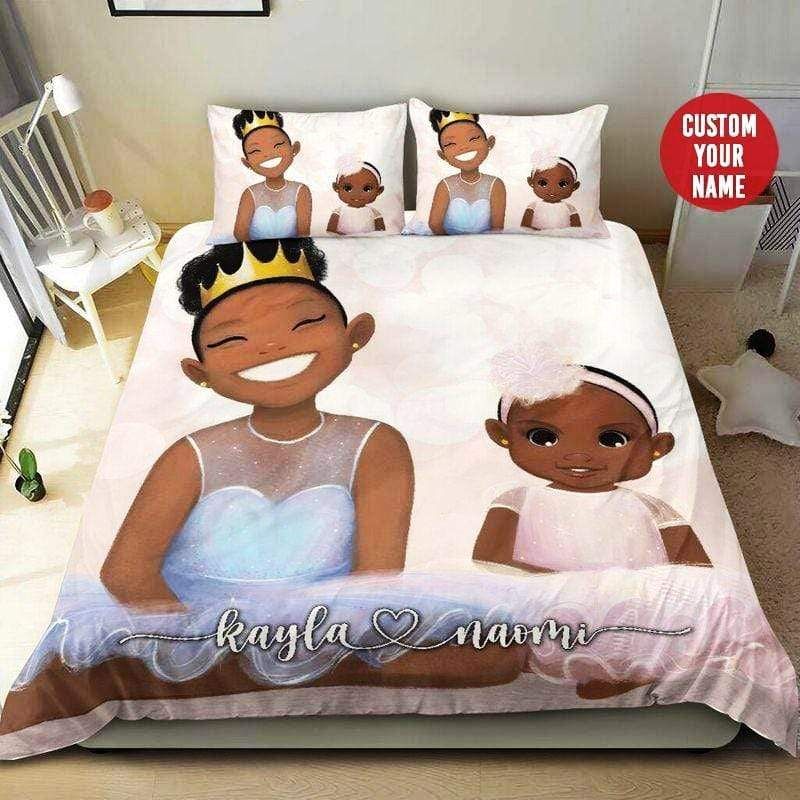 Personalized Black Baby Girl Sisters Custom Name Duvet Cover Bedding Set