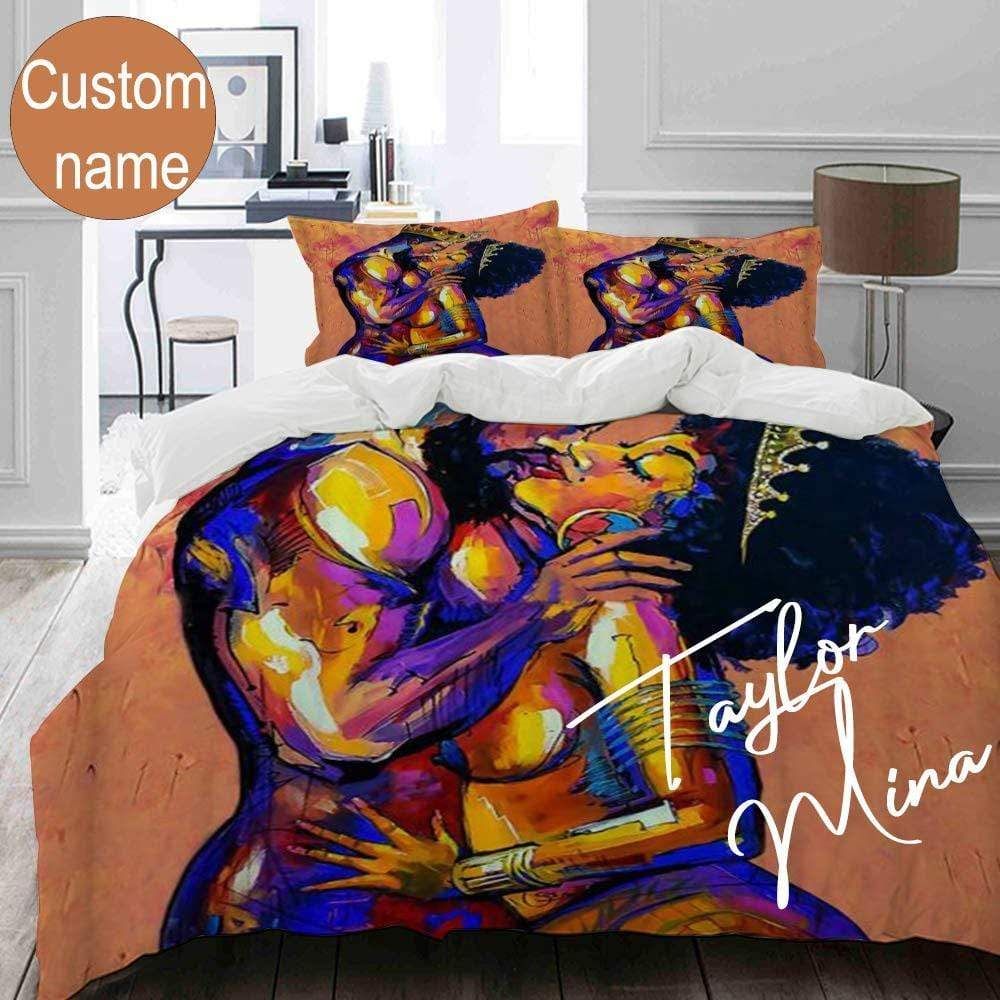 Personalized Black Couple Kiss Custom Name Duvet Cover Bedding Set