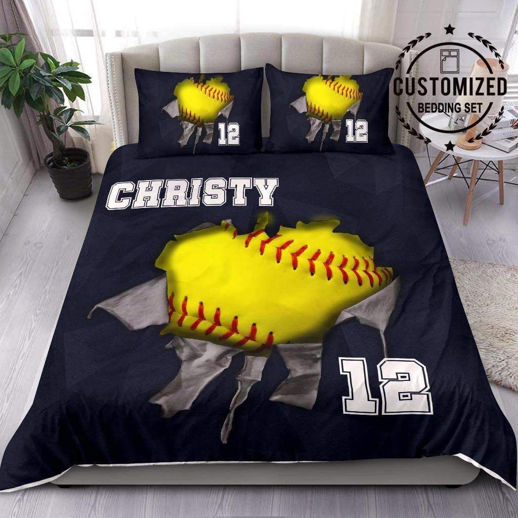 Personalized Break Softball Custom Duvet Cover Bedding Set With Your Name