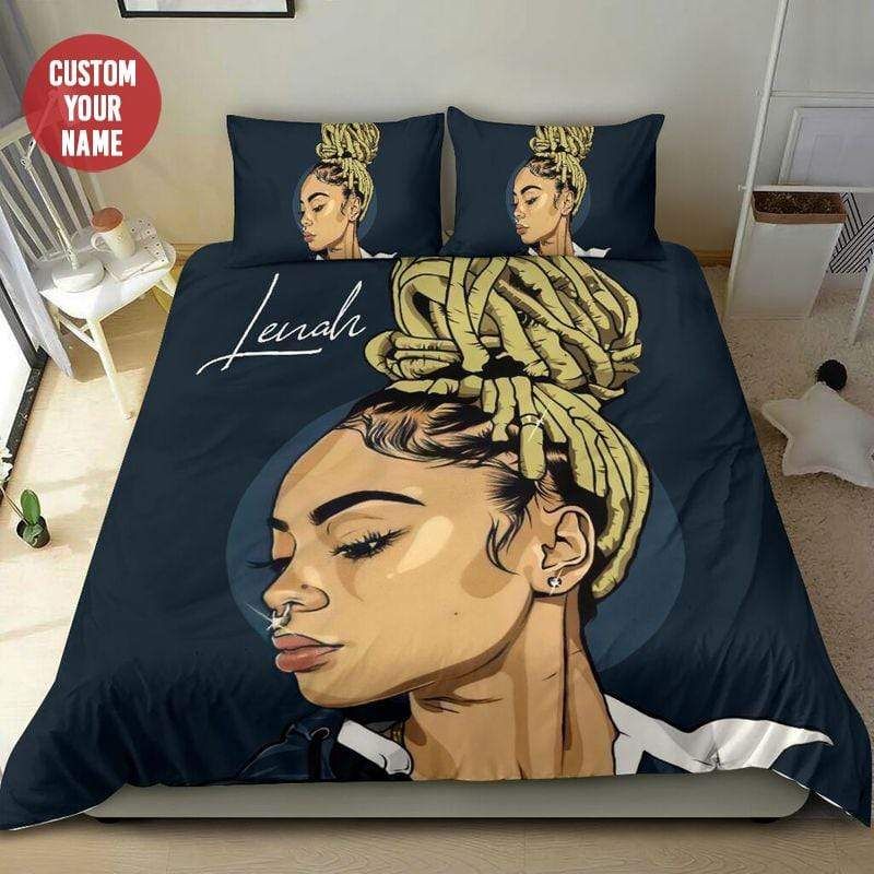 Personalized Black Girl High Puff Braid Custom Name Duvet Cover Bedding Set