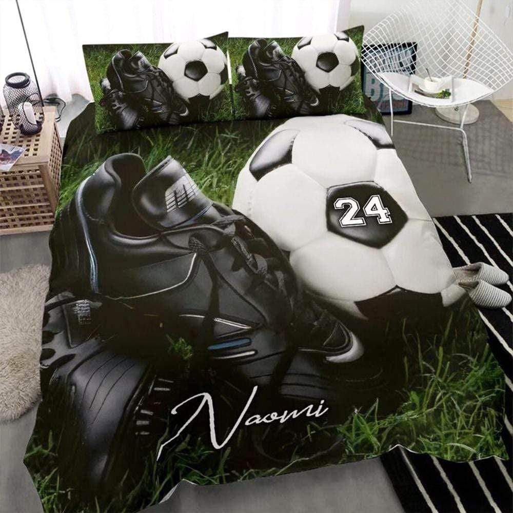 Personalized Soccer Ball And Shoe Duvet Cover Bedding Set With Your Name