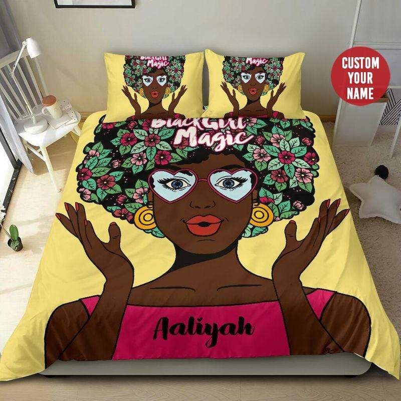 Personalized Pop Art African Black Girl Magic Custom Name Duvet Cover Bedding Set
