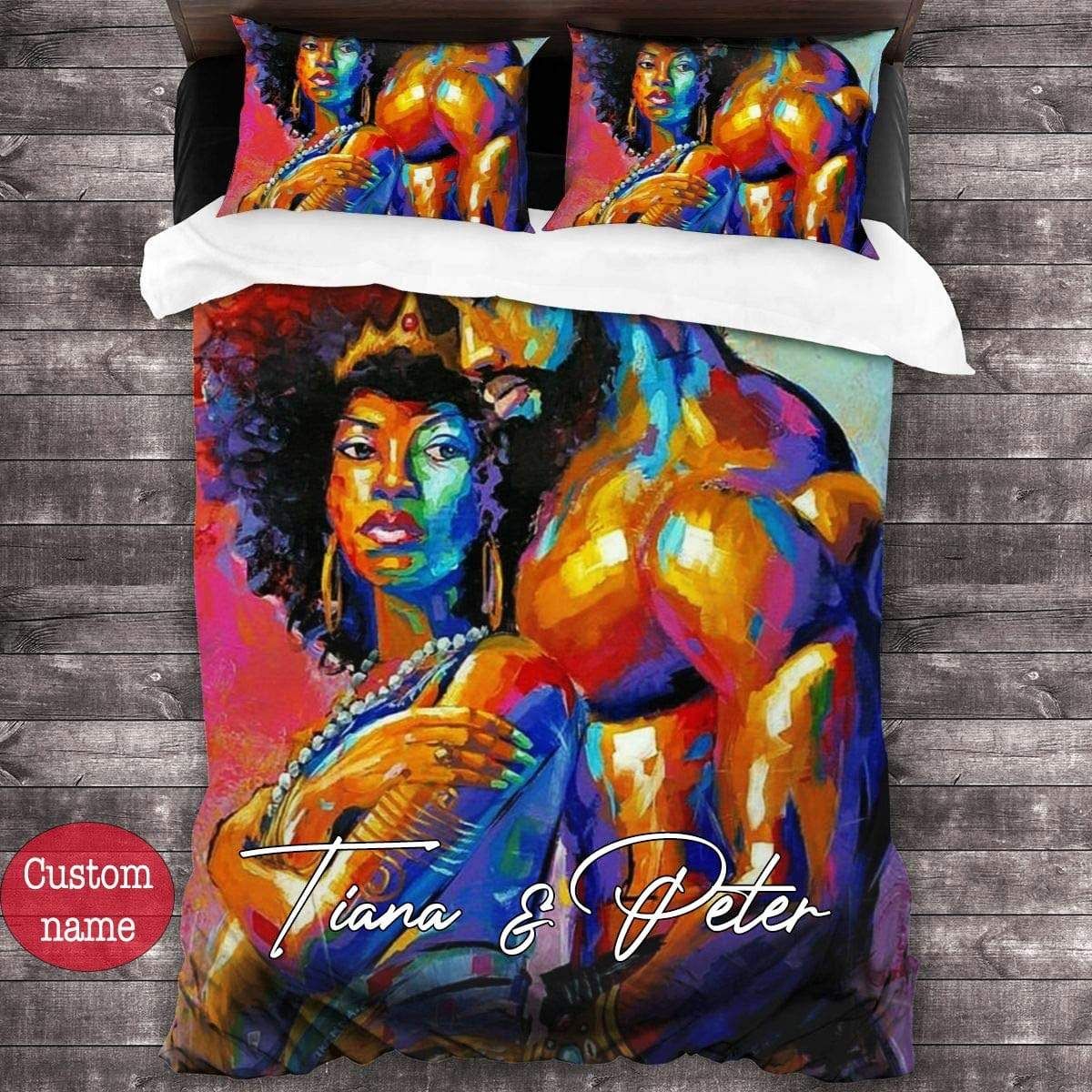 Personalized Black King And Queen Lover Custom Name Bedding Set