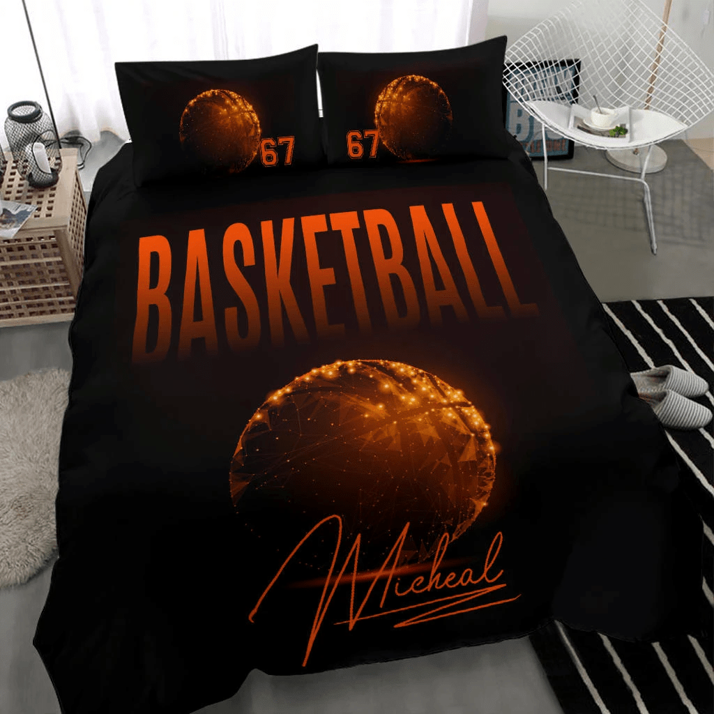 Personalized Basketball Orange Ball Custom Duvet Cover Bedding Set With Your Name And Number
