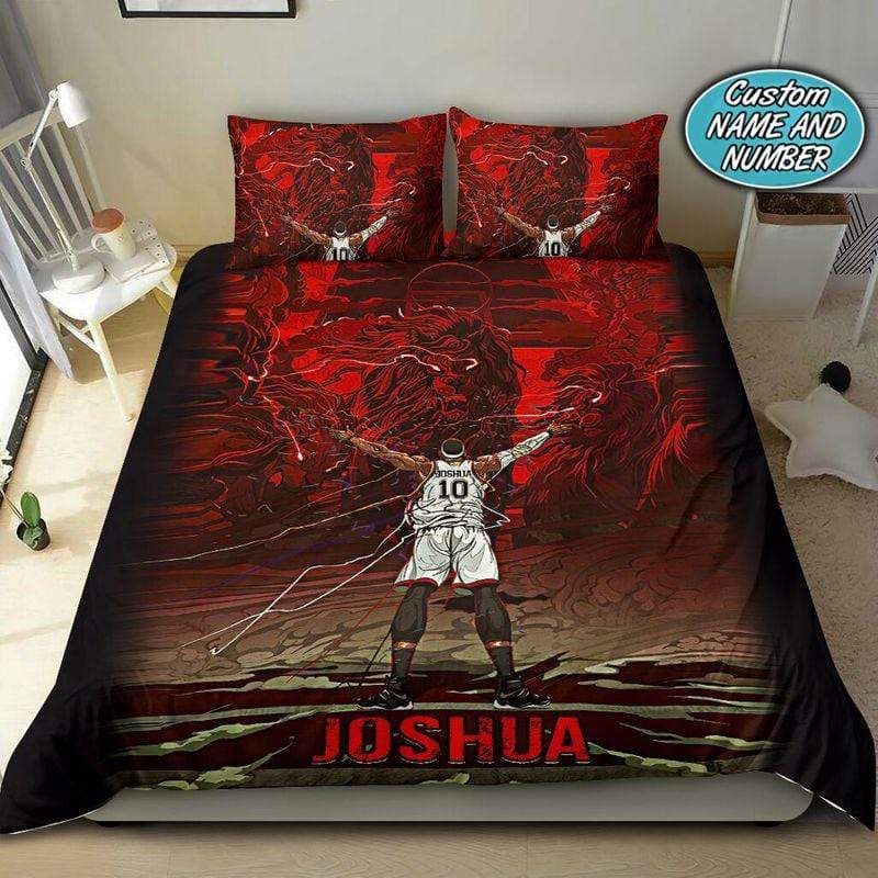 Personalized Basketball Red Lion Custom Duvet Cover Bedding Set With Your Name