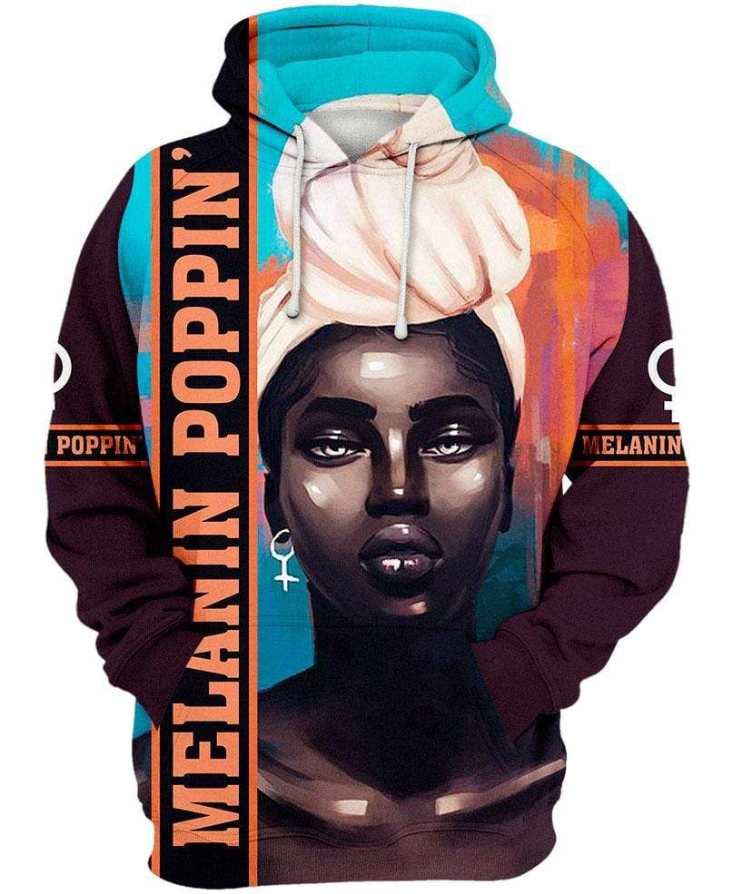 Melanin Poppin' Black Woman Wrap Head Hoodie 3D All Over Print