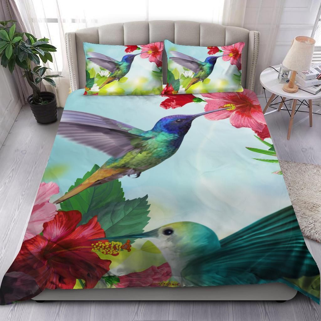 Hummingbird Hibiscus Bedding Duvet Cover Bedding Set