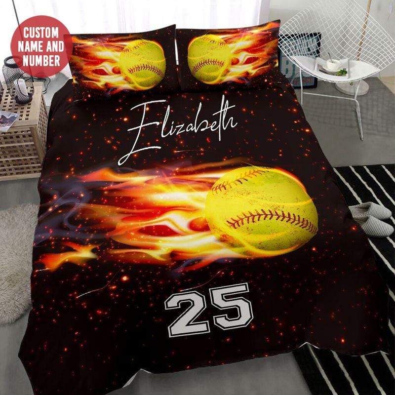 Personalized Softball Fire Custom Name Duvet Cover Bedding Set
