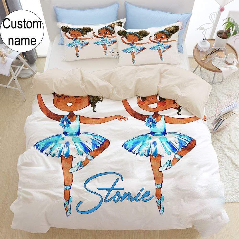 Personalized Black Girl Ballet Custom Name Duvet Cover Bedding Set