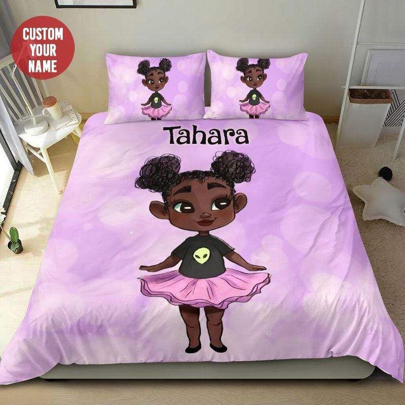 Personalized Lovely Black Baby Girl Pink Custom Name Duvet Cover Bedding Set