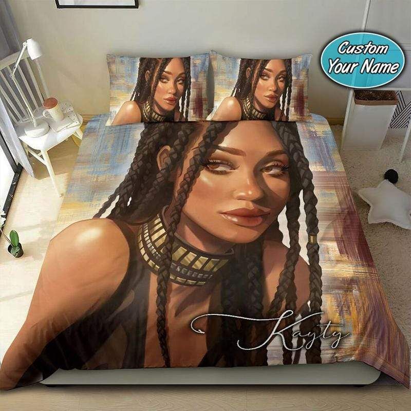 Personalized African American Black Girl Custom Name Duvet Cover Bedding Set