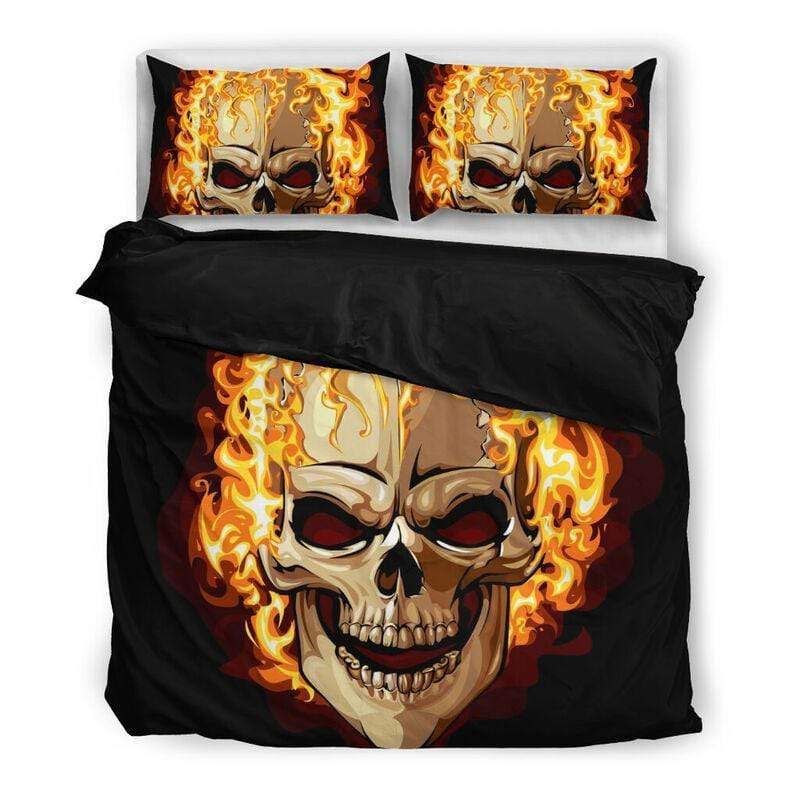 Personalized Fire Skull Black Custom Duvet Cover Bedding Set With Name