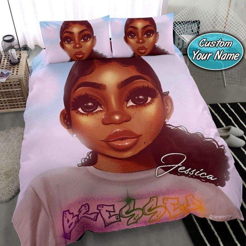 Personalized Blessed My Black Girl Custom Name Duvet Cover Bedding Set