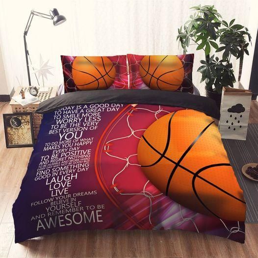 Basketball Today Is A Good Day Purple Orange Bedding Set