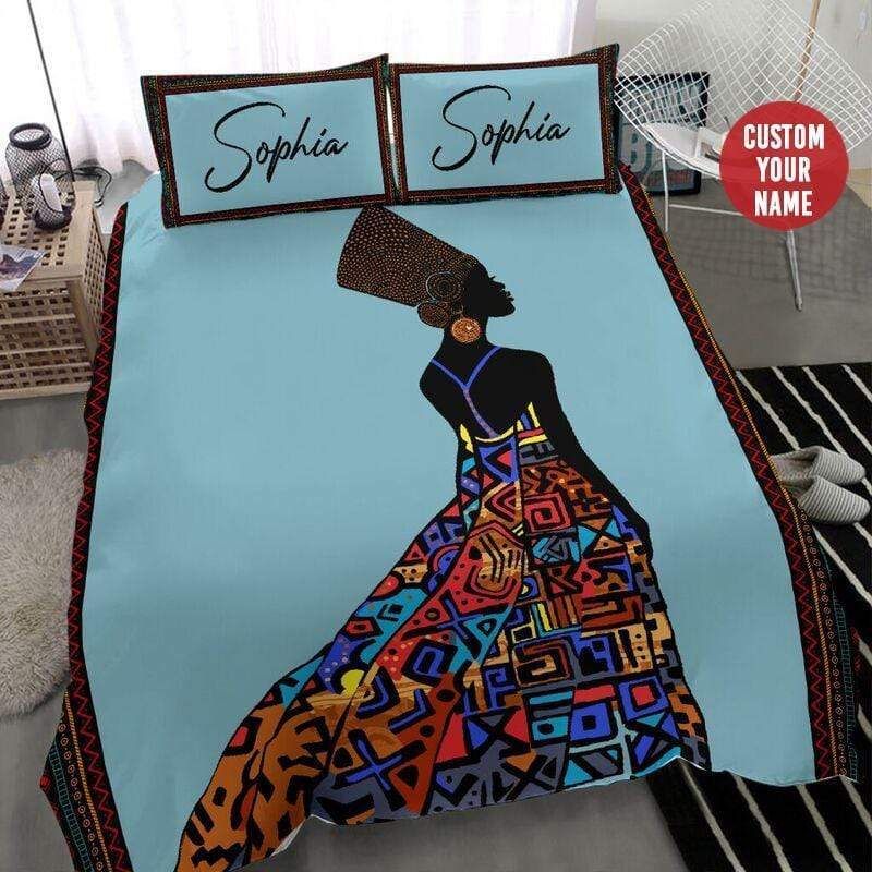 Personalized Black Woman African Custom Duvet Cover Bedding Set With Name