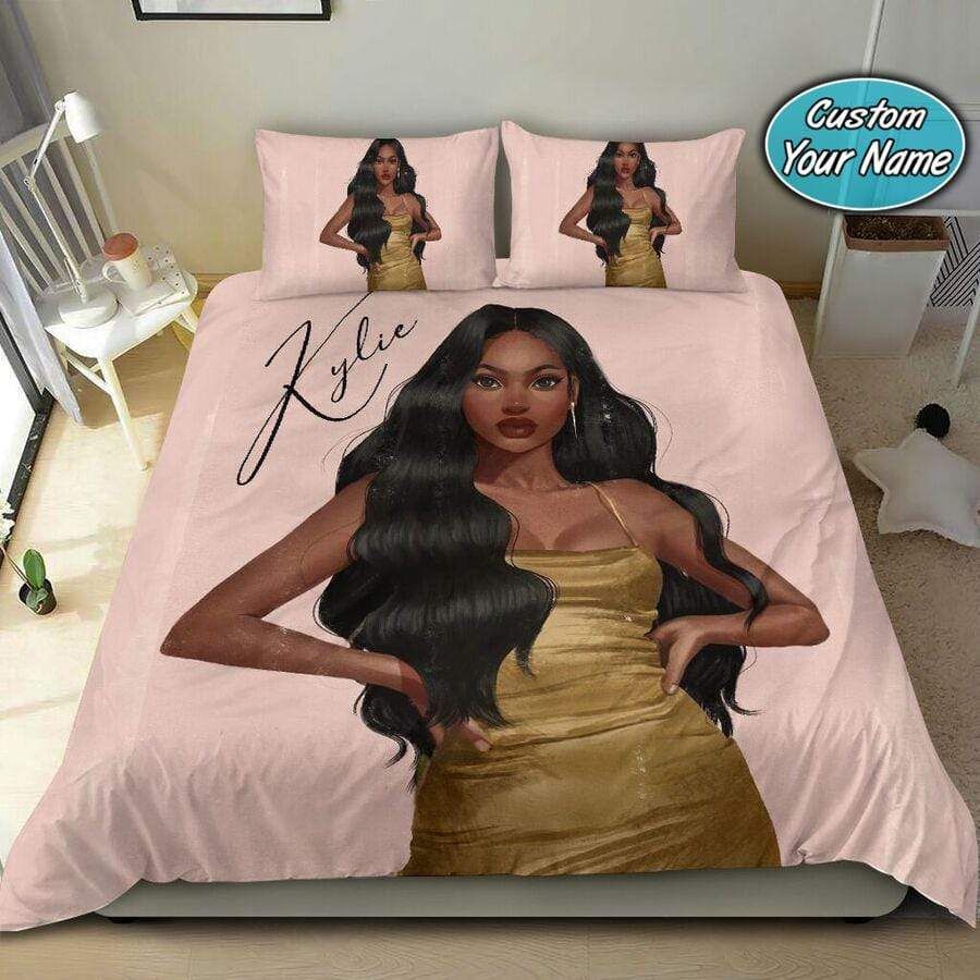 Personalized Beautiful Black Woman Custom Name Duvet Cover Bedding Set