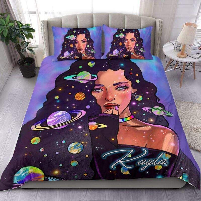 Personalized Galaxy Black Girl Custom Name Duvet Cover Bedding Set