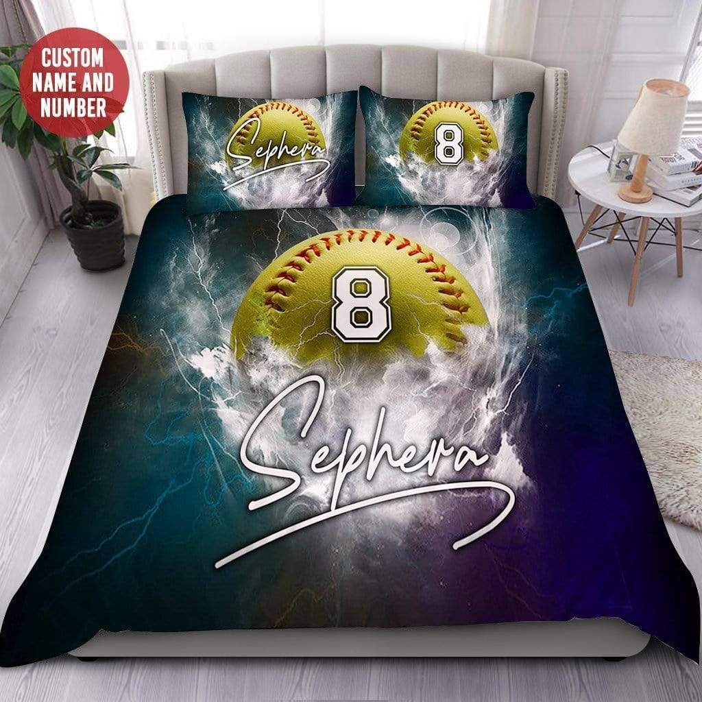 Personalized Softball Thunder Custom Duvet Cover Bedding Set With Your Name