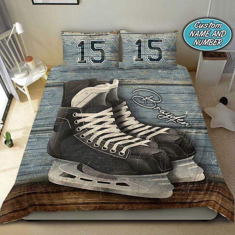 Personalized Vintage Hockey Skate Custom Duvet Cover Bedding Set With Your Name