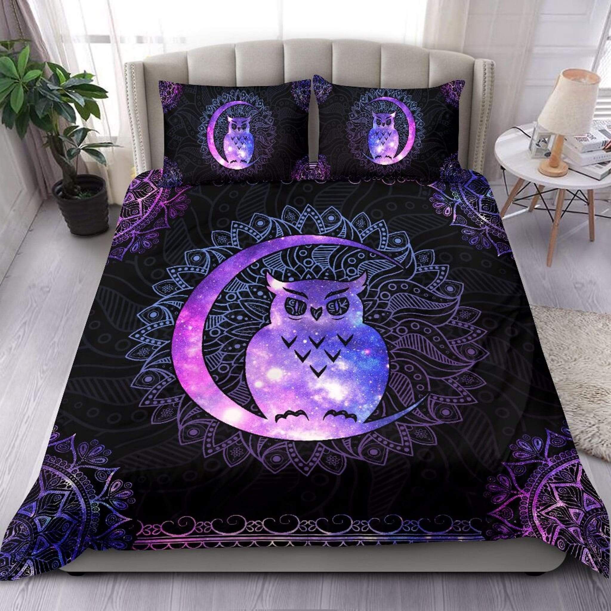 Galaxy Owl Colorful Mandala Duvet Cover Bedding Set