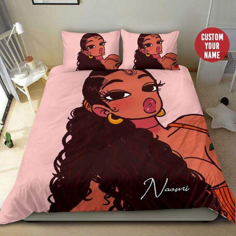 Personalized Black Girl Cherry Cartoon Custom Name Duvet Cover Bedding Set