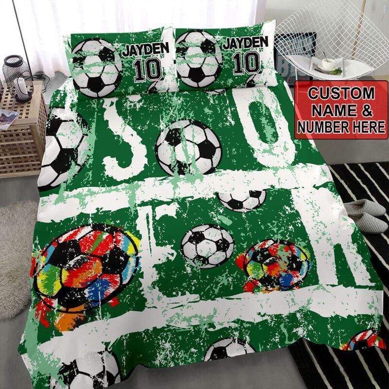 Personalized Soccer Green Custom Duvet Cover Bedding Set With Your Name