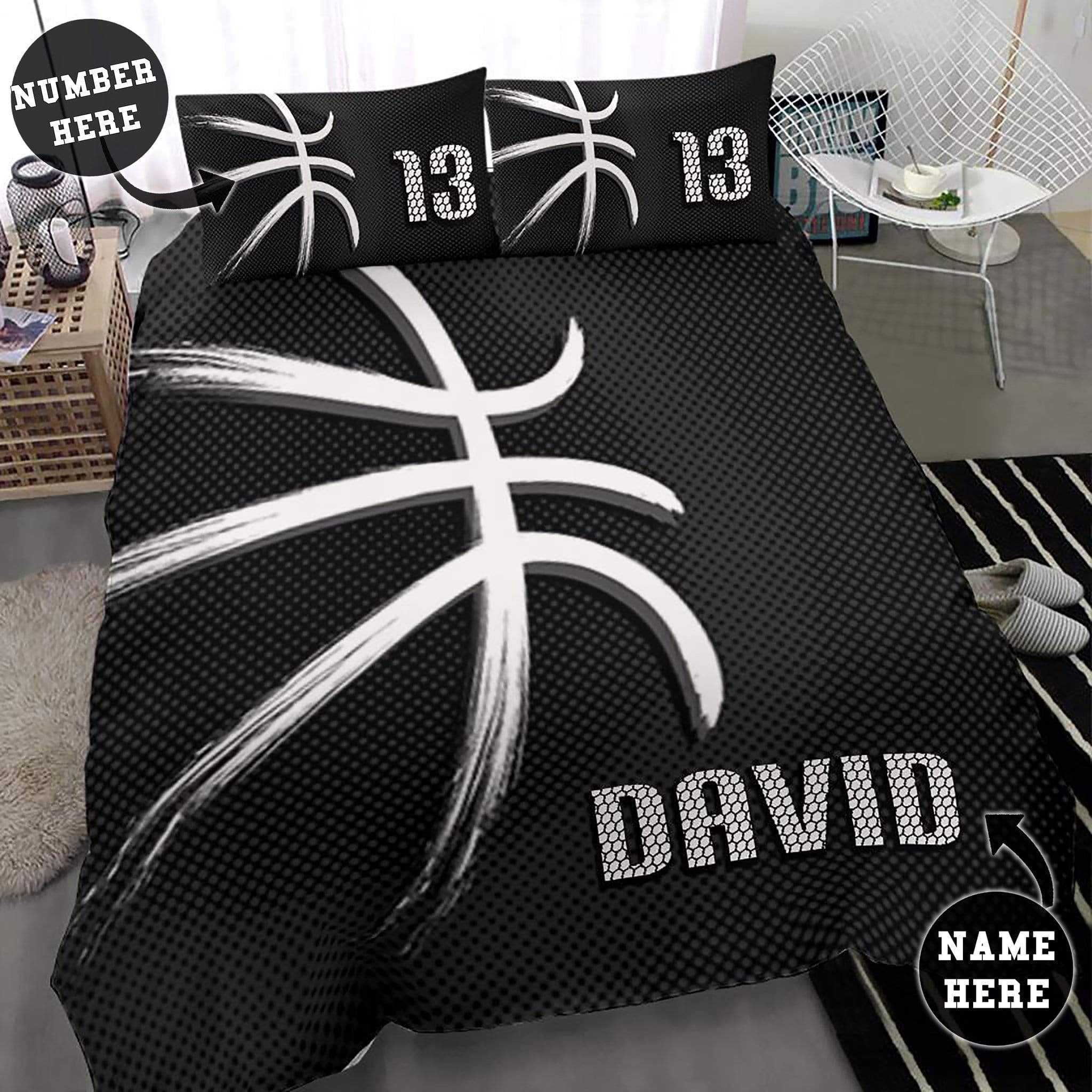 Personalized Basketball Black Theme Custom Name Duvet Cover Bedding Set
