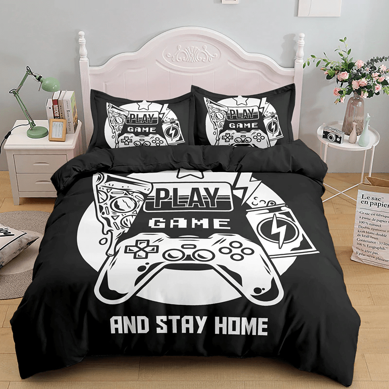 Play Game And Stay Home Black Duvet Cover Bedding Set