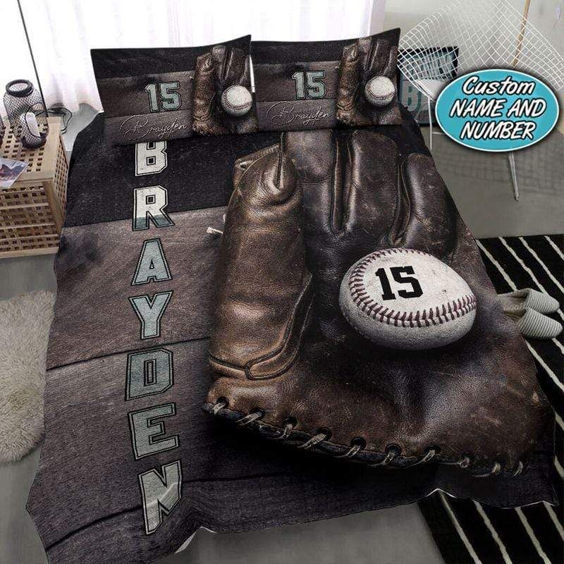 Personalized Vintage Baseball Glove And Ball On Wood Custom Name Duvet Cover Bedding Set