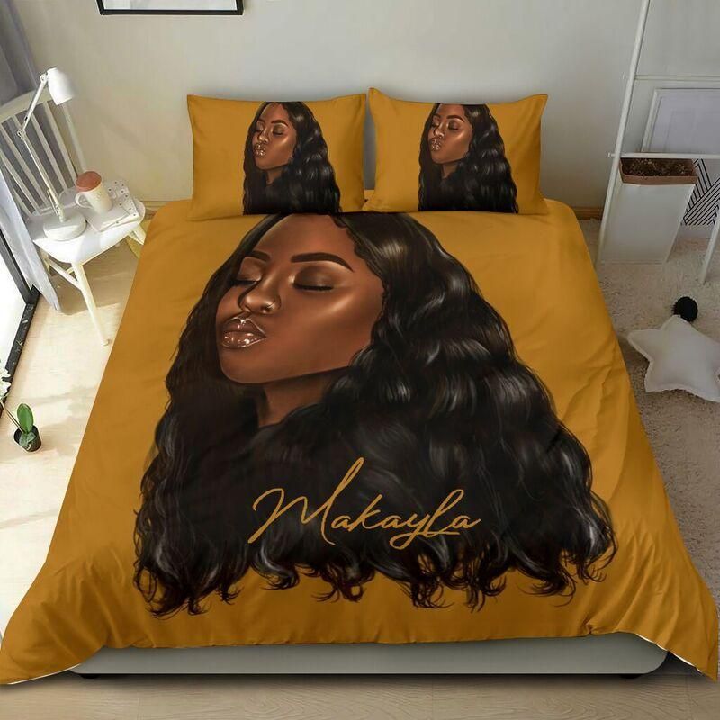 Personalized Black Girl Kiss Bedding Custom Name Comforter Set Duvet Cover Bedding Set