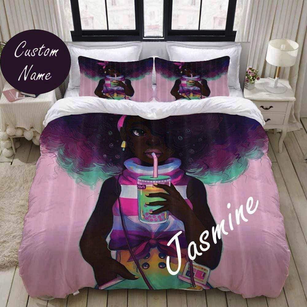 Personalized African Purple Girl Bedding Custom Name Comforter Set Duvet Cover Bedding Set