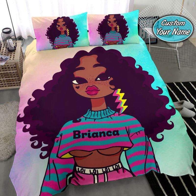 Personalized Bad And Boujee Black Girl Crop Top Custom Name Duvet Cover Bedding Set